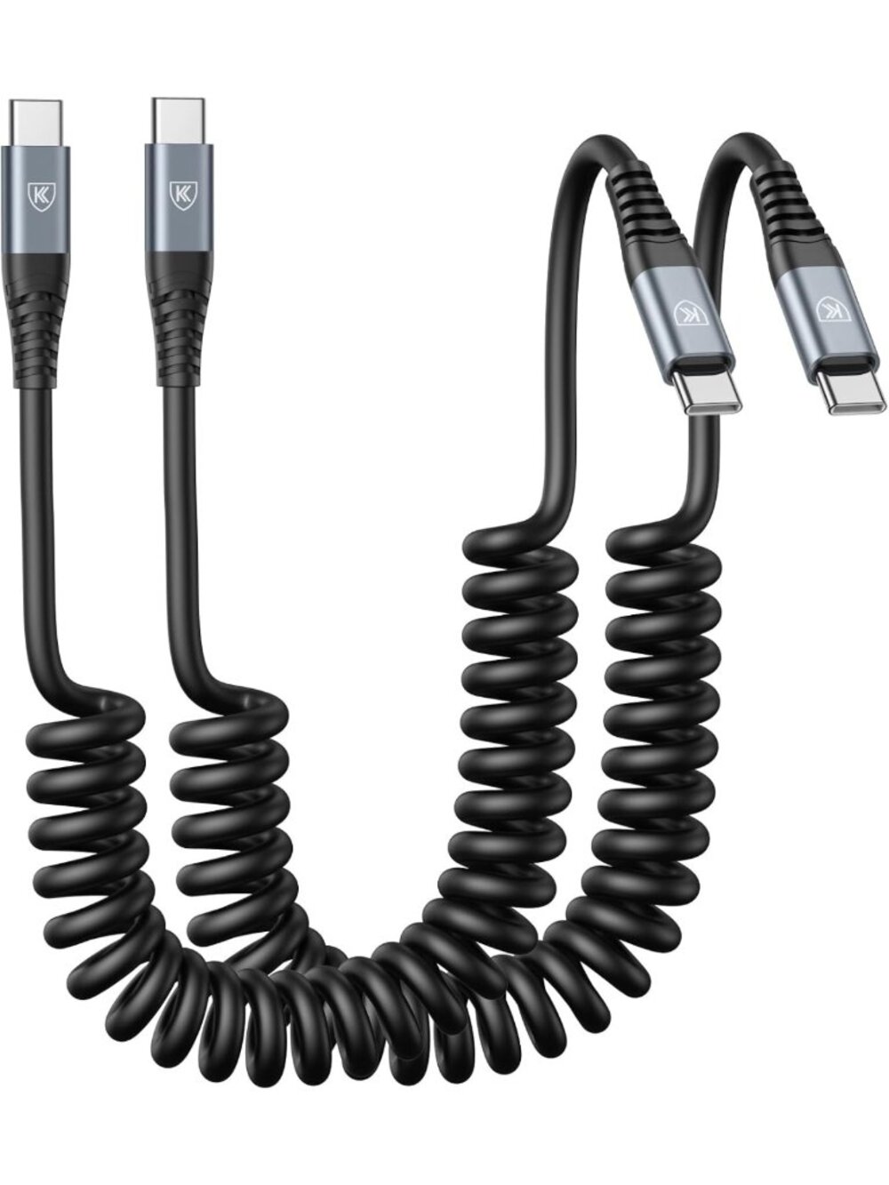 3ft USB C Charger Cable 2-Pack, Coiled Type C for Car & Home Charging